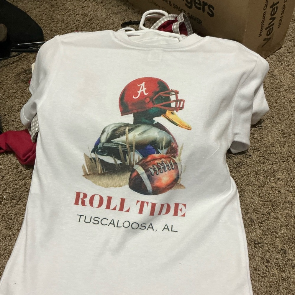 White Roll Tide T-Shirt with Duck and Football Graphic